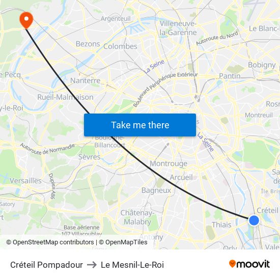 Créteil Pompadour to Le Mesnil-Le-Roi map