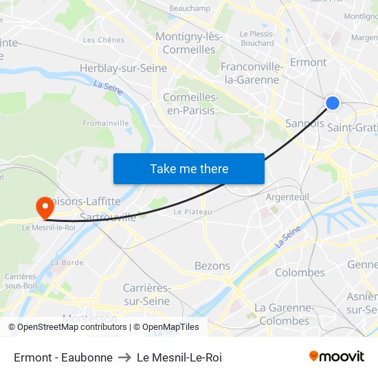 Ermont - Eaubonne to Le Mesnil-Le-Roi map