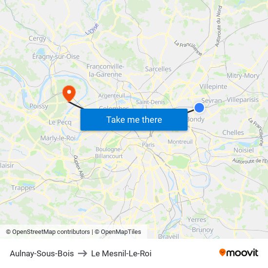 Aulnay-Sous-Bois to Le Mesnil-Le-Roi map