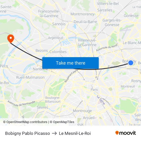 Bobigny Pablo Picasso to Le Mesnil-Le-Roi map