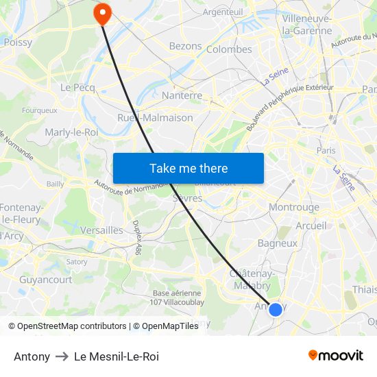 Antony to Le Mesnil-Le-Roi map