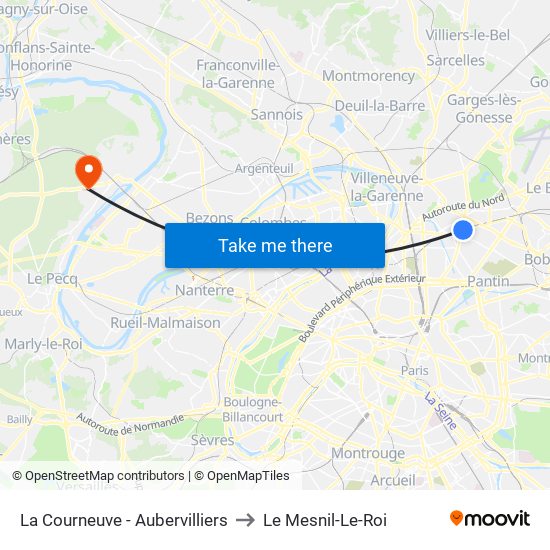 La Courneuve - Aubervilliers to Le Mesnil-Le-Roi map