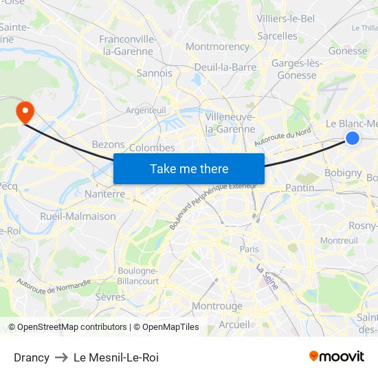 Drancy to Le Mesnil-Le-Roi map
