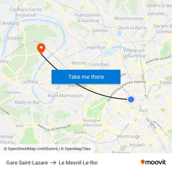 Gare Saint-Lazare to Le Mesnil-Le-Roi map