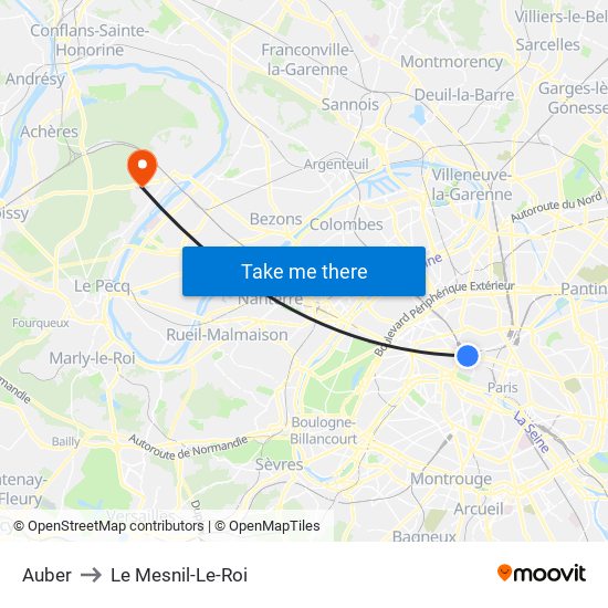 Auber to Le Mesnil-Le-Roi map