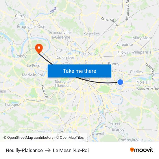 Neuilly-Plaisance to Le Mesnil-Le-Roi map