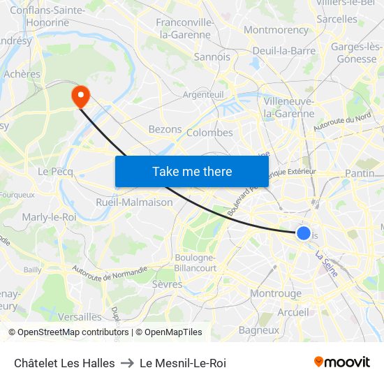 Châtelet Les Halles to Le Mesnil-Le-Roi map