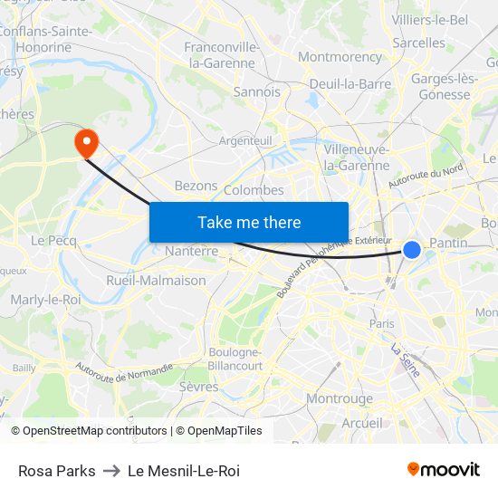 Rosa Parks to Le Mesnil-Le-Roi map