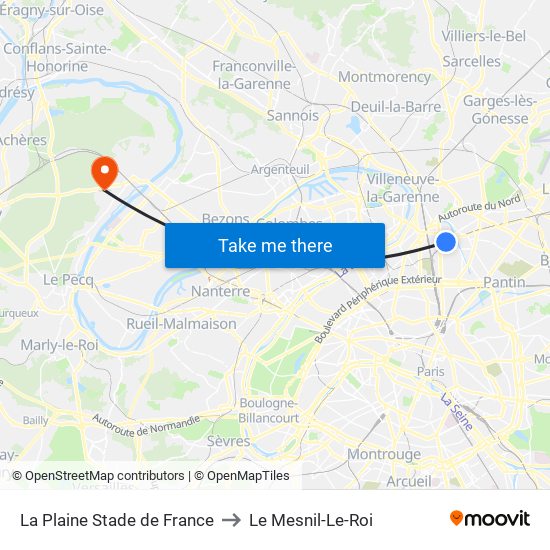 La Plaine Stade de France to Le Mesnil-Le-Roi map
