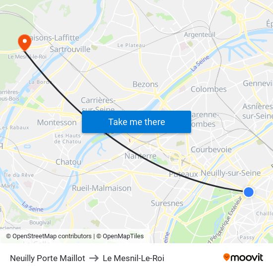 Neuilly Porte Maillot to Le Mesnil-Le-Roi map