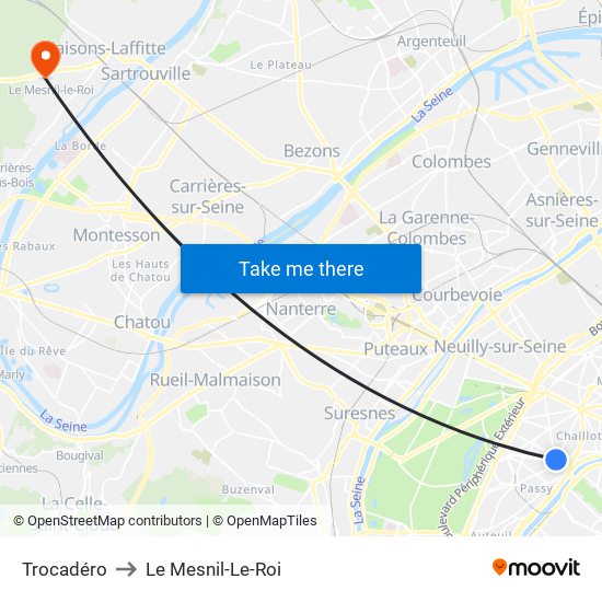 Trocadéro to Le Mesnil-Le-Roi map