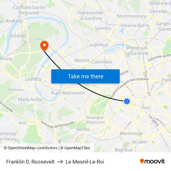 Franklin D. Roosevelt to Le Mesnil-Le-Roi map