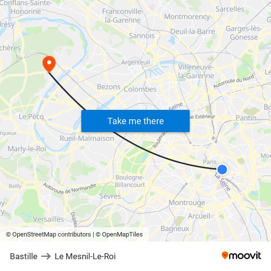 Bastille to Le Mesnil-Le-Roi map