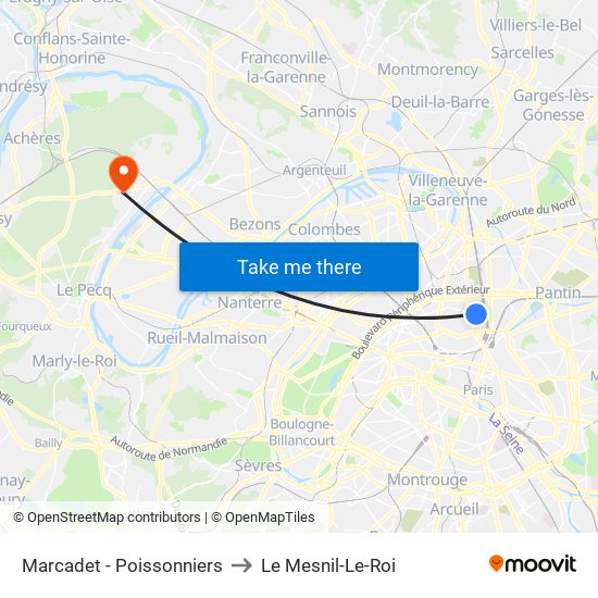 Marcadet - Poissonniers to Le Mesnil-Le-Roi map