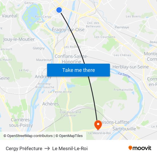 Cergy Préfecture to Le Mesnil-Le-Roi map