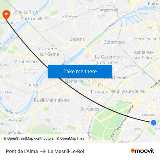 Pont de L'Alma to Le Mesnil-Le-Roi map