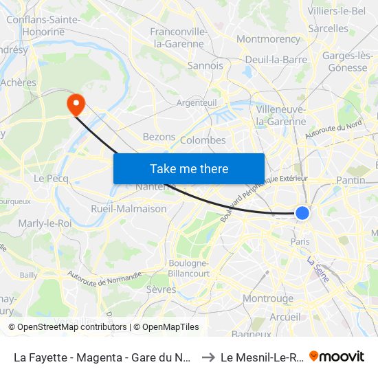 La Fayette - Magenta - Gare du Nord to Le Mesnil-Le-Roi map