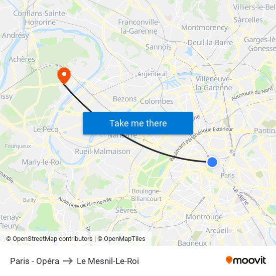 Paris - Opéra to Le Mesnil-Le-Roi map