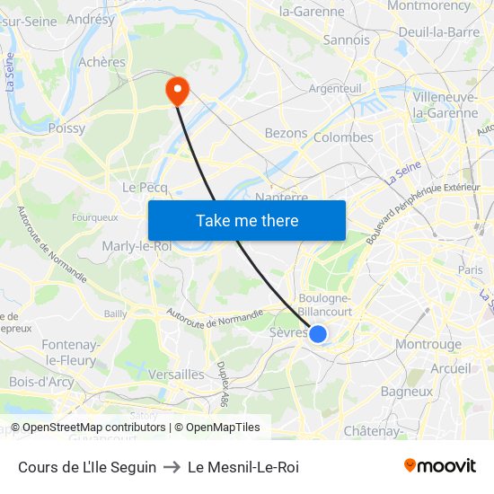 Cours de L'Ile Seguin to Le Mesnil-Le-Roi map