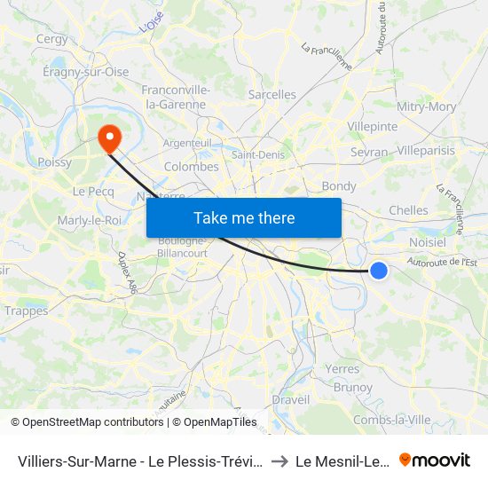 Villiers-Sur-Marne - Le Plessis-Trévise RER to Le Mesnil-Le-Roi map