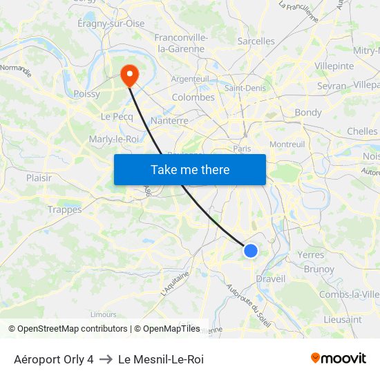 Aéroport Orly 4 to Le Mesnil-Le-Roi map