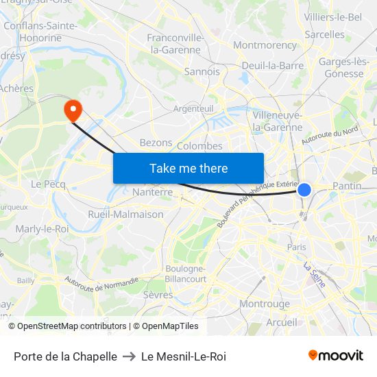 Porte de la Chapelle to Le Mesnil-Le-Roi map