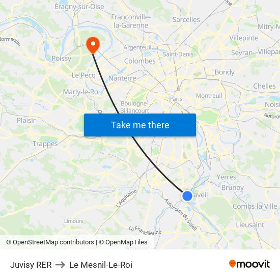 Juvisy RER to Le Mesnil-Le-Roi map