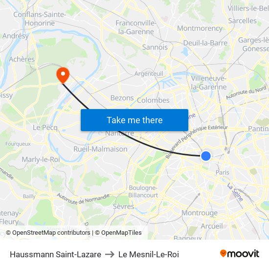 Haussmann Saint-Lazare to Le Mesnil-Le-Roi map
