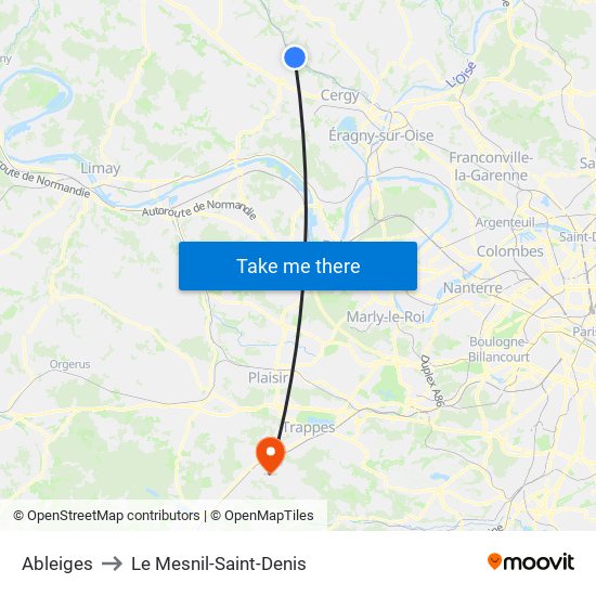 Ableiges to Le Mesnil-Saint-Denis map