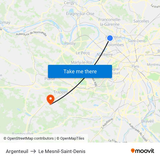 Argenteuil to Le Mesnil-Saint-Denis map
