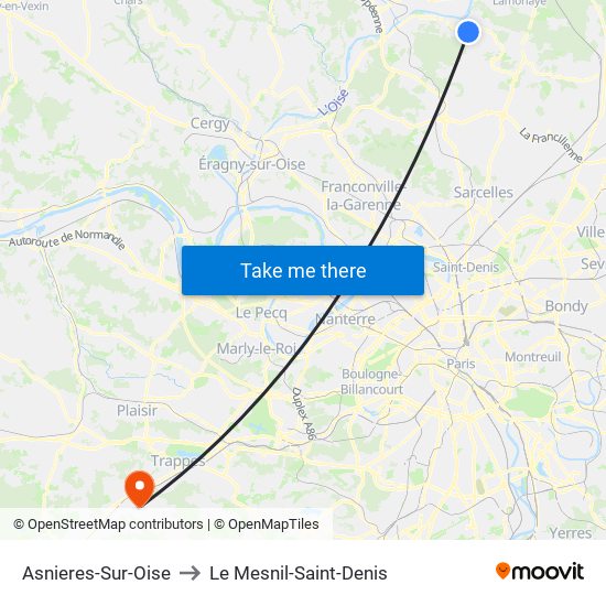 Asnieres-Sur-Oise to Le Mesnil-Saint-Denis map