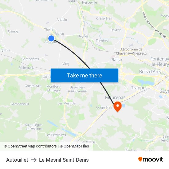 Autouillet to Le Mesnil-Saint-Denis map