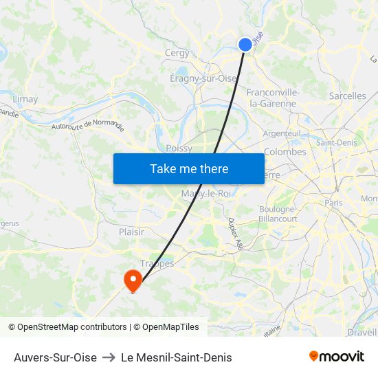 Auvers-Sur-Oise to Le Mesnil-Saint-Denis map