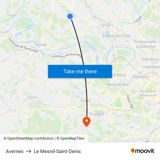 Avernes to Le Mesnil-Saint-Denis map