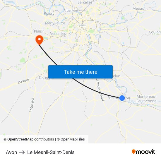 Avon to Le Mesnil-Saint-Denis map