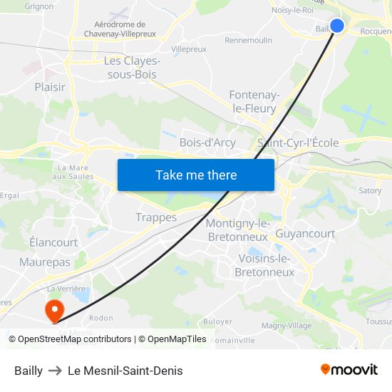 Bailly to Le Mesnil-Saint-Denis map