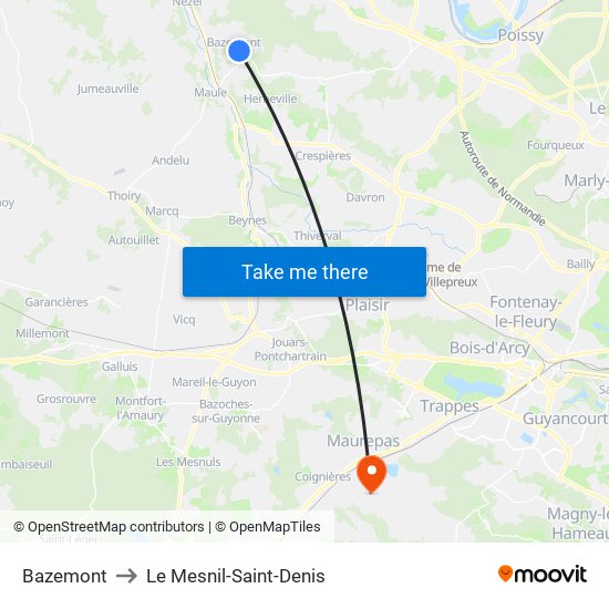 Bazemont to Le Mesnil-Saint-Denis map