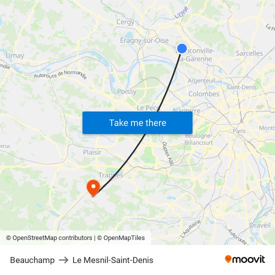 Beauchamp to Le Mesnil-Saint-Denis map