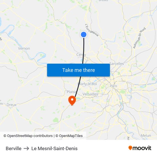 Berville to Le Mesnil-Saint-Denis map