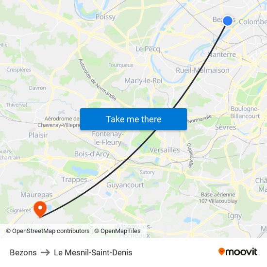 Bezons to Le Mesnil-Saint-Denis map