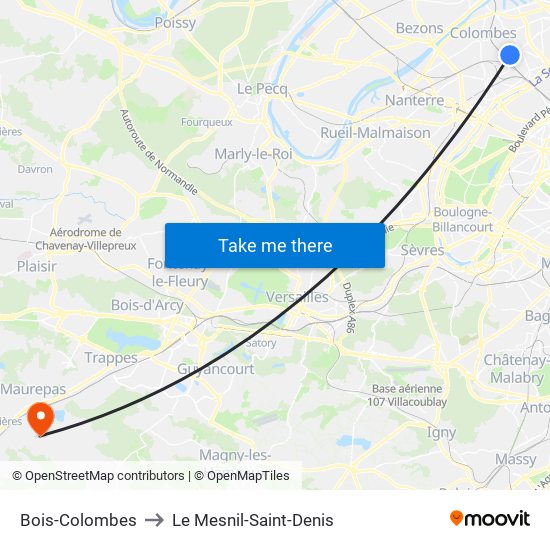 Bois-Colombes to Le Mesnil-Saint-Denis map