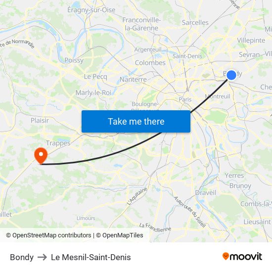 Bondy to Le Mesnil-Saint-Denis map