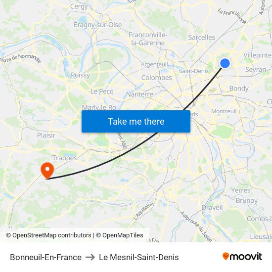 Bonneuil-En-France to Le Mesnil-Saint-Denis map