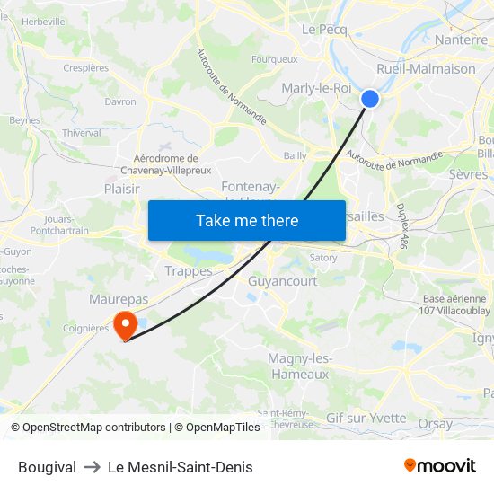 Bougival to Le Mesnil-Saint-Denis map