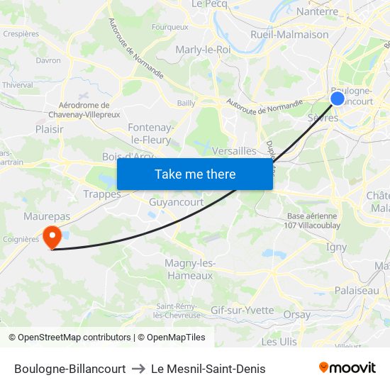 Boulogne-Billancourt to Le Mesnil-Saint-Denis map