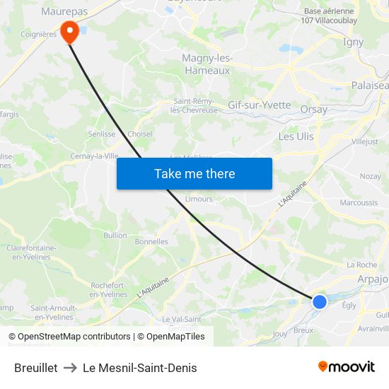 Breuillet to Le Mesnil-Saint-Denis map