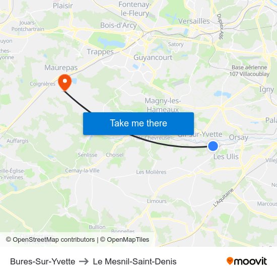 Bures-Sur-Yvette to Le Mesnil-Saint-Denis map