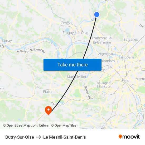 Butry-Sur-Oise to Le Mesnil-Saint-Denis map