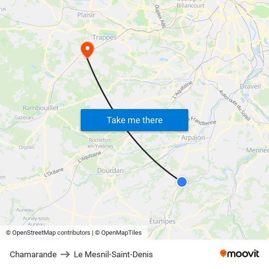 Chamarande to Le Mesnil-Saint-Denis map