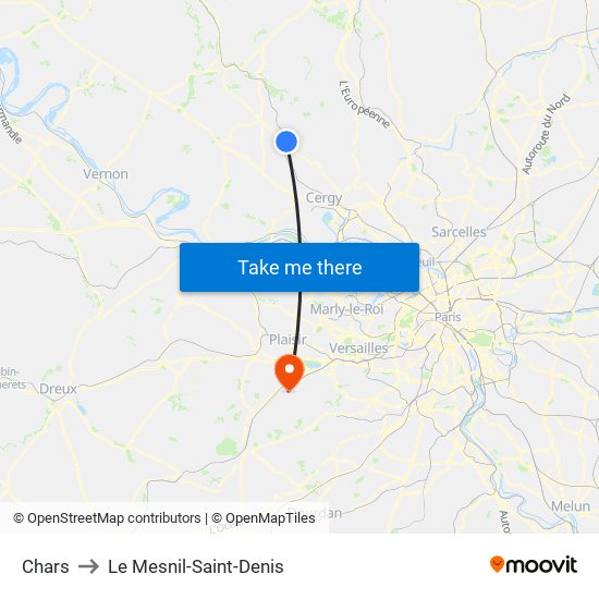 Chars to Le Mesnil-Saint-Denis map